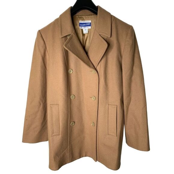 Vintage 90s Pendleton 100% wool pea coat camel size 12 - Picture 1 of 7